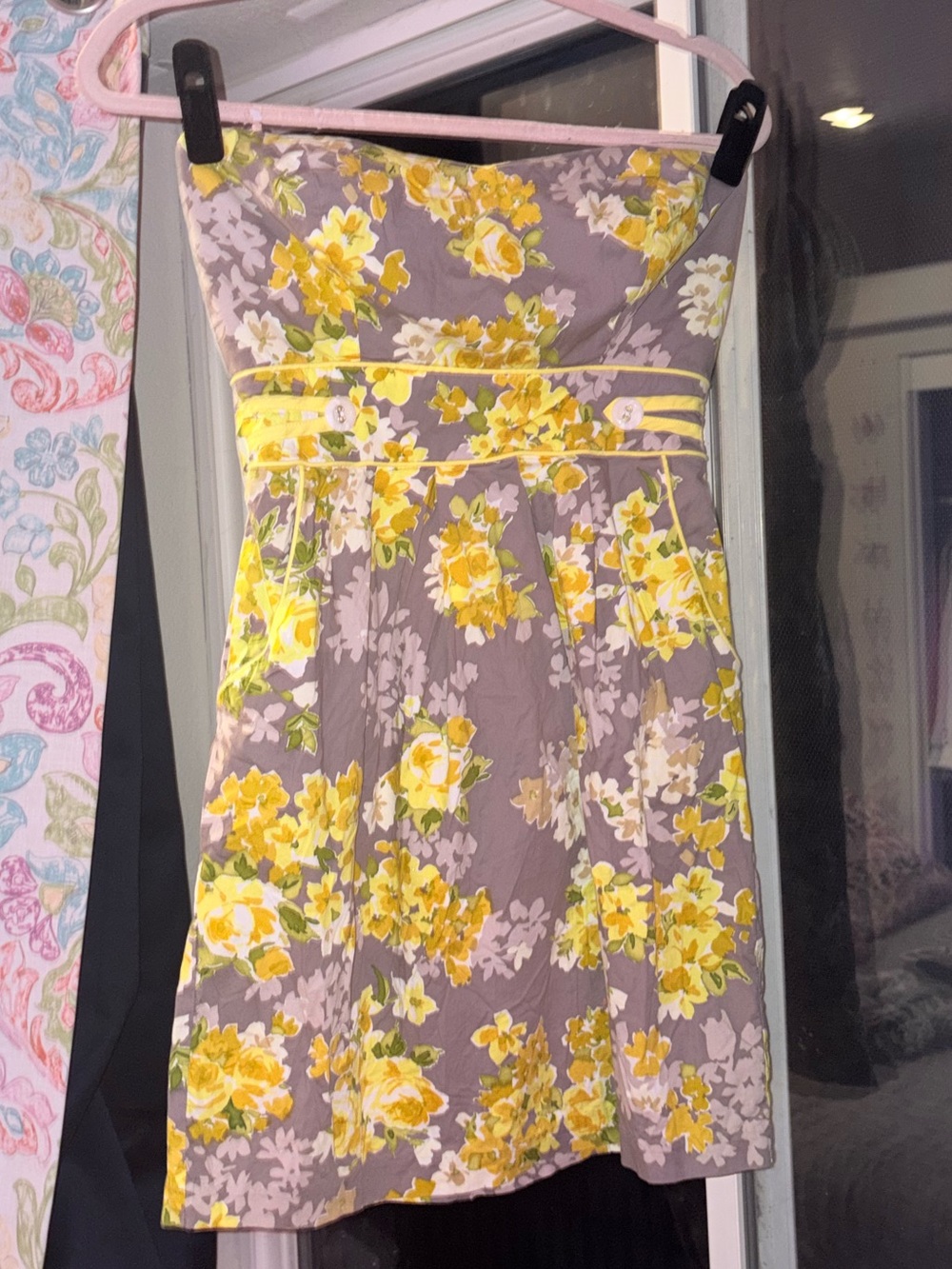 Trixxi Yellow Floral Strapless Mini dress on Gray